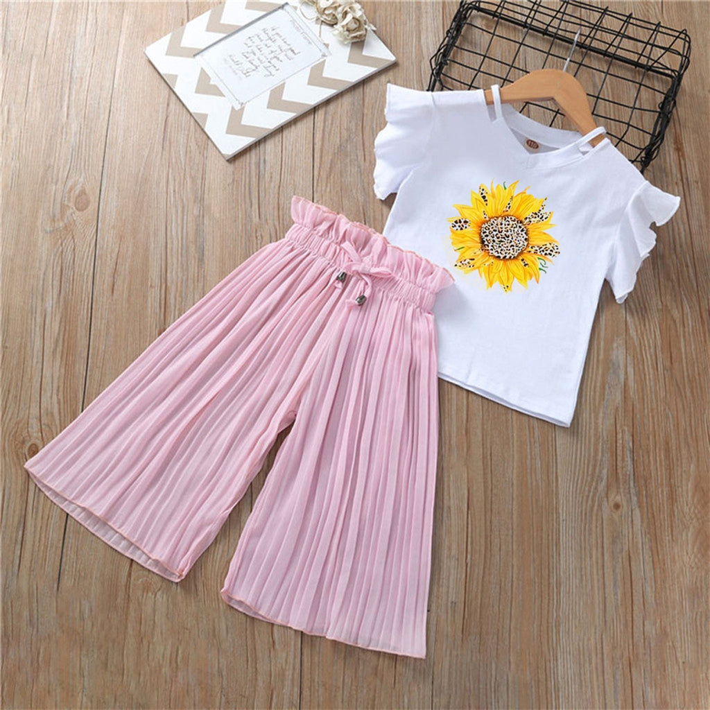 Girls Summer Sunflower Chiffon T-Shirt And Ruched Loose Pants –  sunnybabyboutique